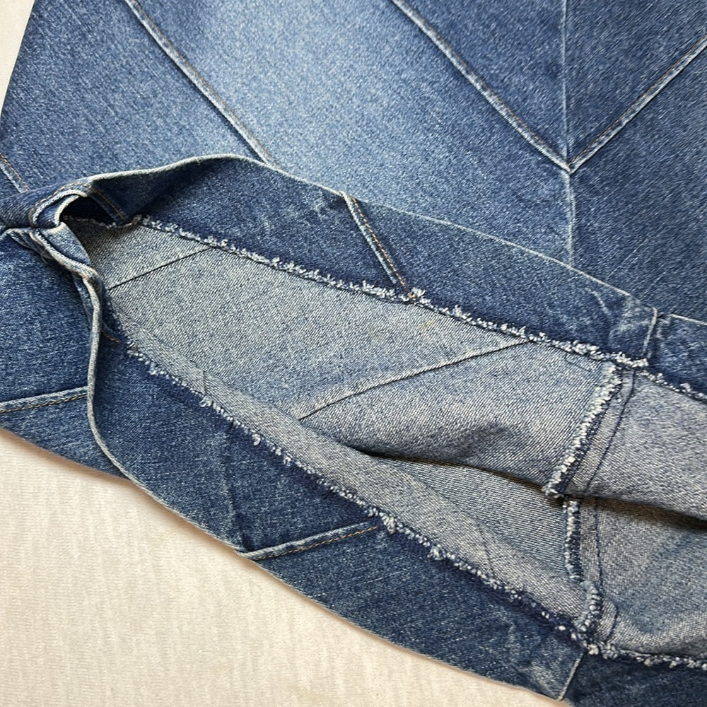 Vintage Ralph Ralph Lauren Abstract Blue Denim Jean High Rise Skirt Y2K Size 8 - Picture 11 of 14